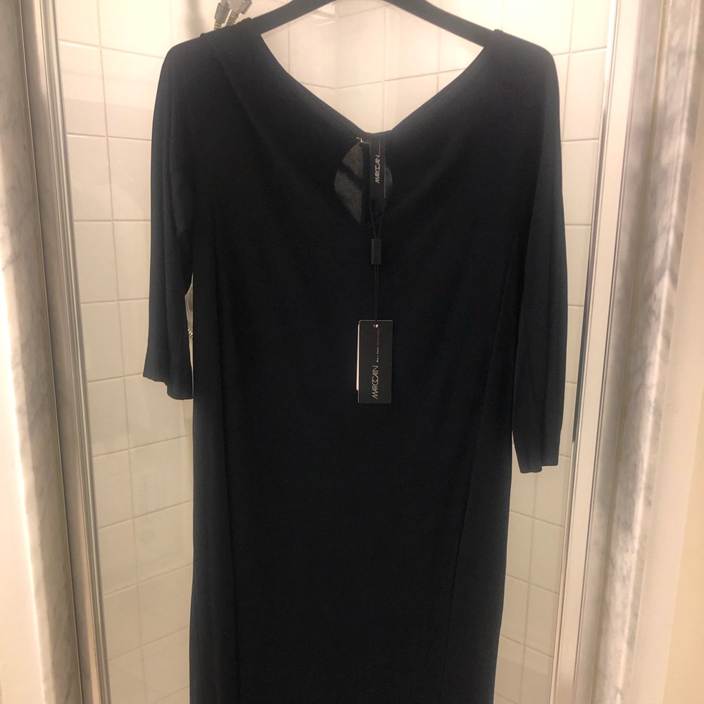 Marc Cain Navy Dress Keyhole Neckline Size 12 NWT
